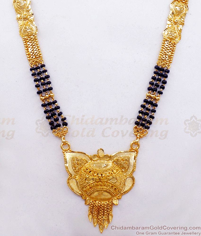 3 Line Black Beaded Forming Mangalsutra Haram For Married Women HR2355