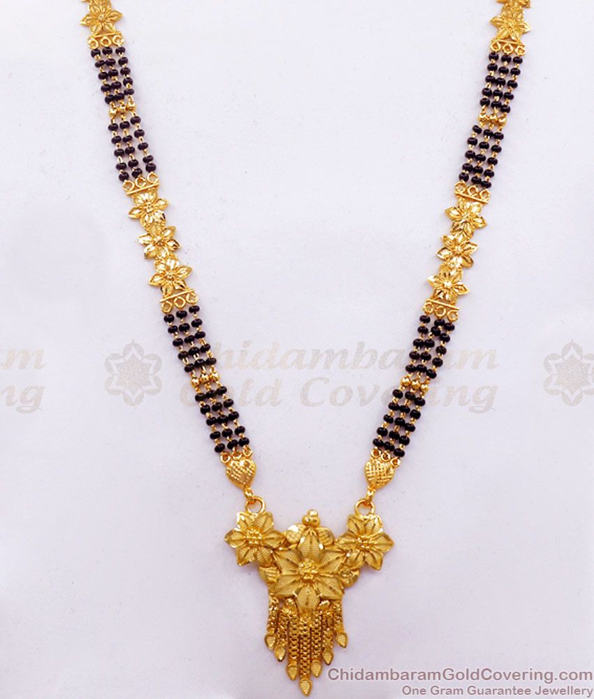 30 Inch Long Two Gram Gold Mangalsutra Haaram Floral Design HR2356