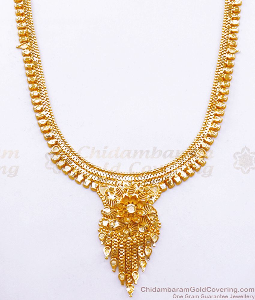 Pure Gold Tone Forming Haram Floral Design With Earring HR2363