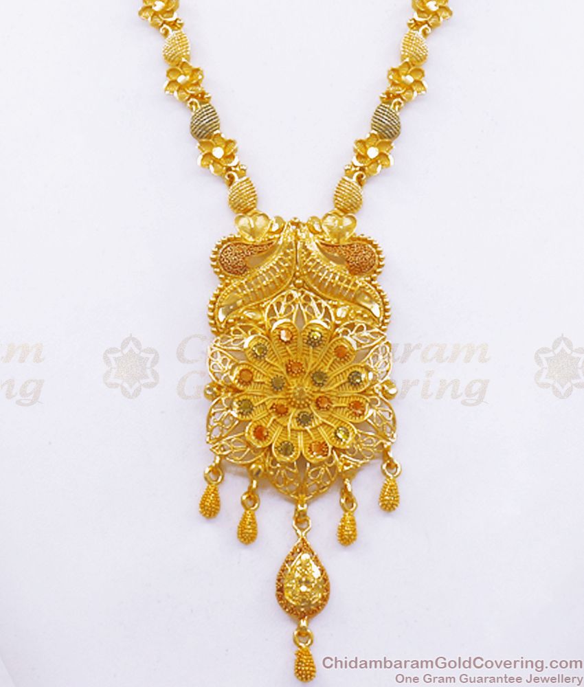 Grand Two Gram Gold Haram Meenakari Pattern Earring Combo Shop Online HR2367