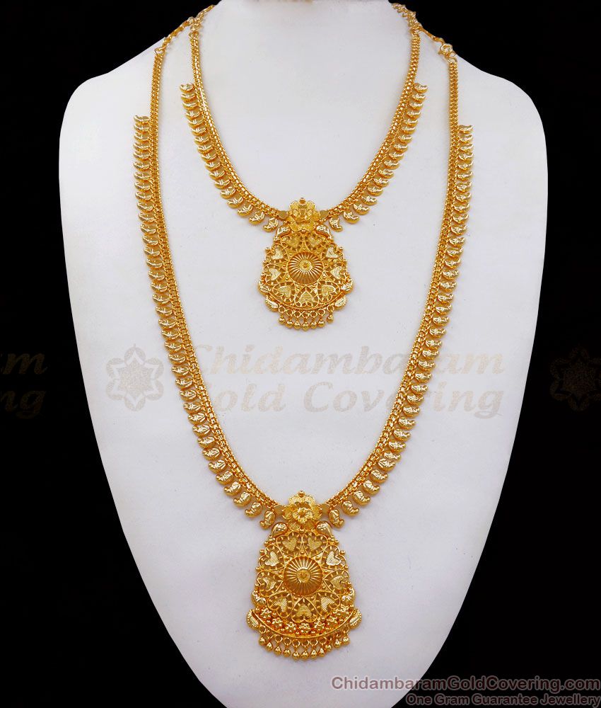 Plain One Gram Gold Haram Necklace Combo Mango Pattern HR2385