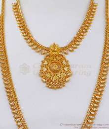 Plain One Gram Gold Haram Necklace Combo Mango Pattern HR2385 Plain One Gram Gold Haram Necklace Combo Mango Pattern HR2385