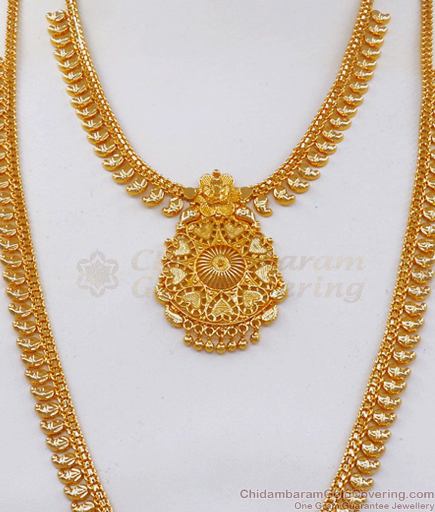 Plain One Gram Gold Haram Necklace Combo Mango Pattern HR2385