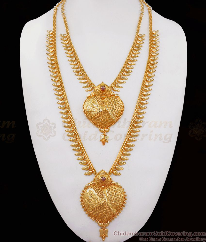 Gorgeous Handmade Gold Plated Haram Necklace Combo Heart Design Mullaipoo Pattern HR2386