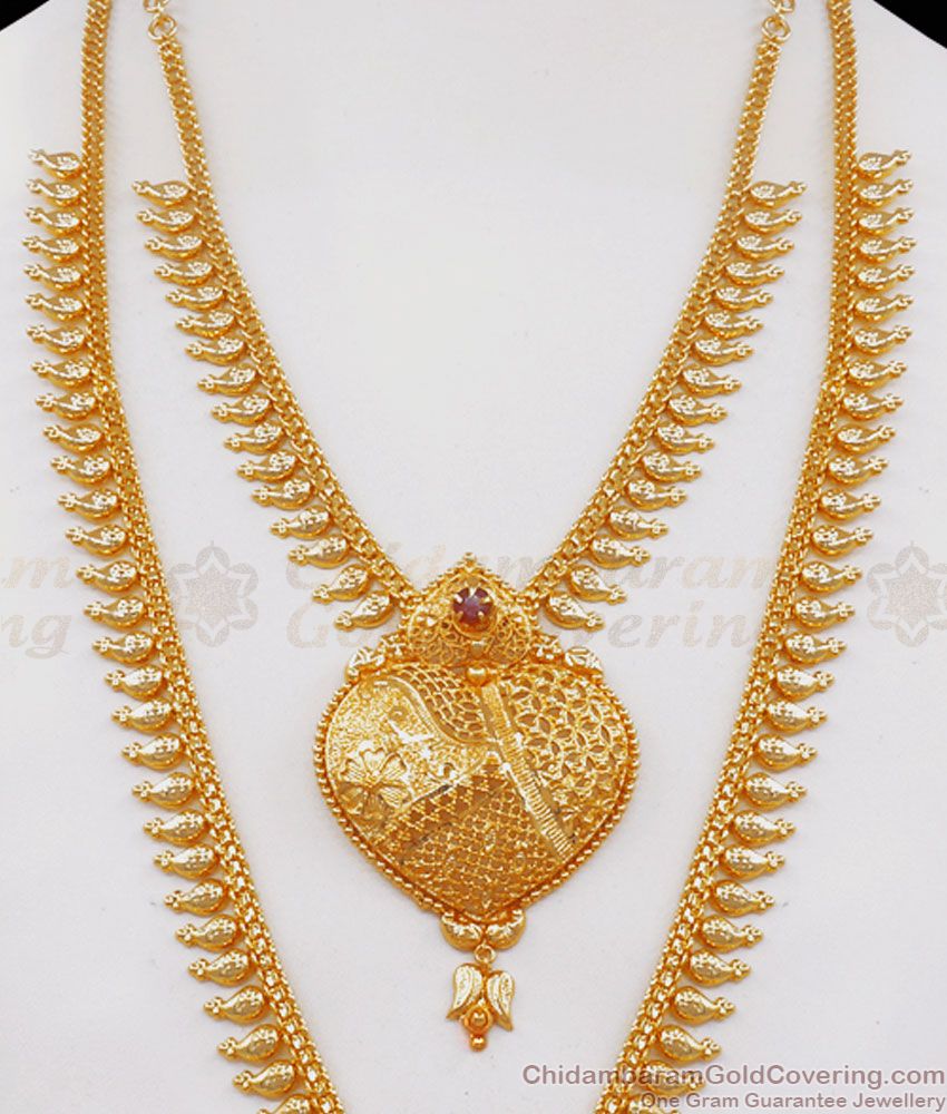 Gorgeous Handmade Gold Plated Haram Necklace Combo Heart Design Mullaipoo Pattern HR2386