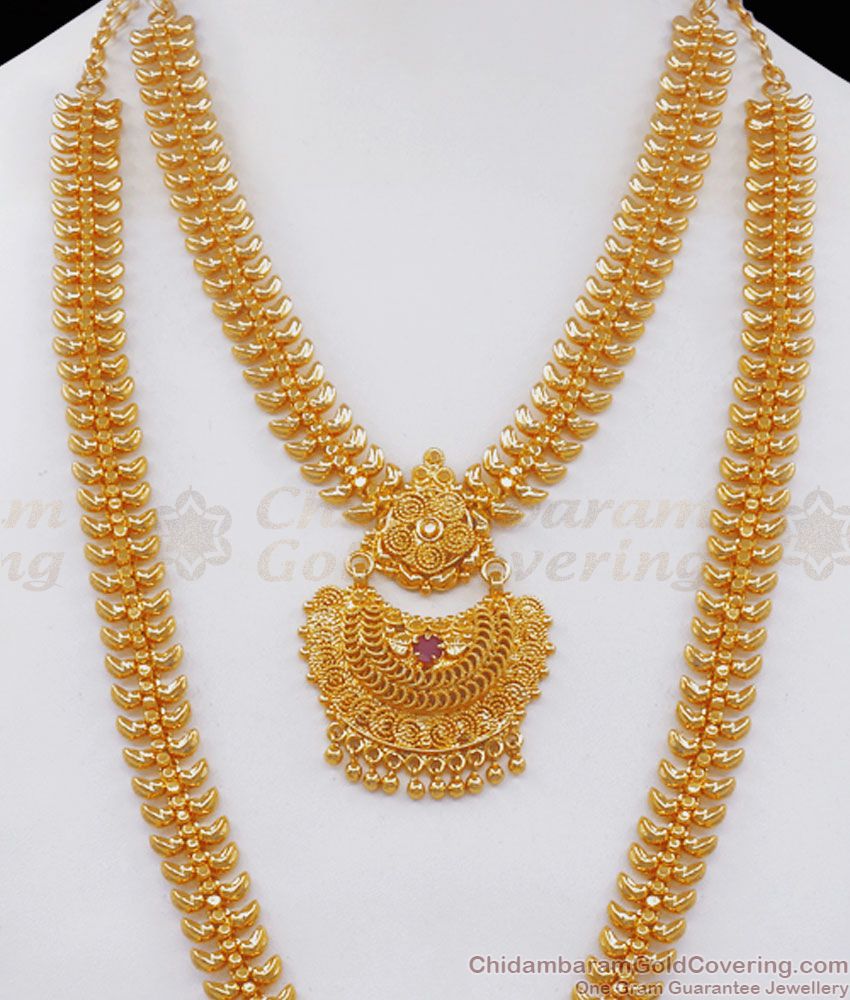 Buy One Gram Gold Haram Chandabali Design Ruby Stone Necklace Combo HR2389