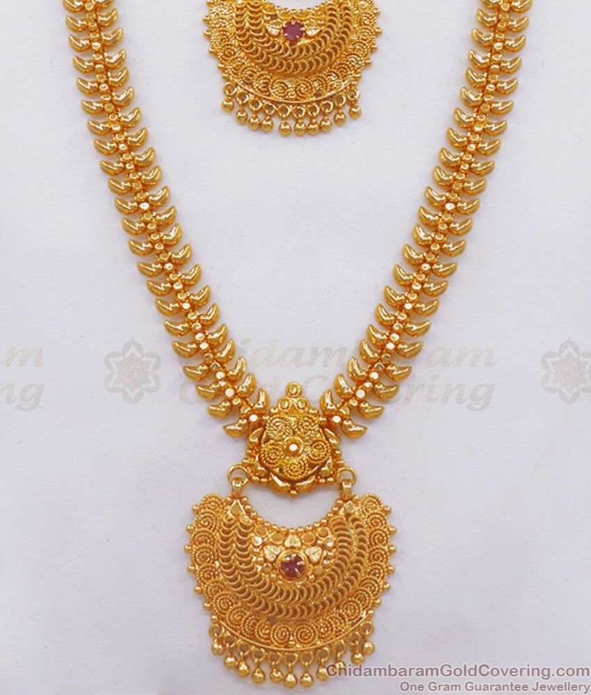 Buy One Gram Gold Haram Chandabali Design Ruby Stone Necklace Combo HR2389