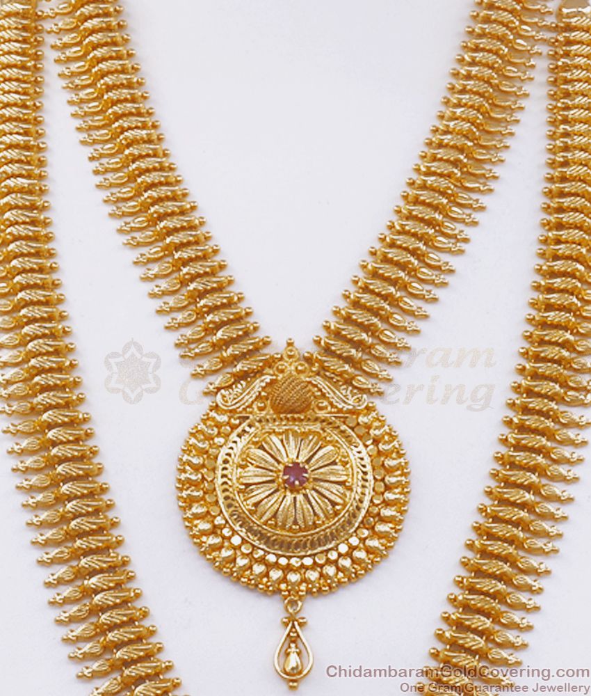 Grand Bridal Set One Gram Gold Haram Necklace Combo Collections HR2390
