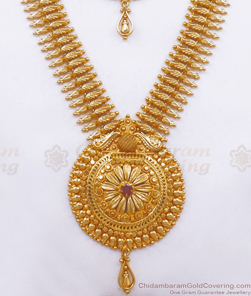 Grand Bridal Set One Gram Gold Haram Necklace Combo Collections HR2390