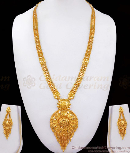 hr2408 latest full gold forming long haaram earring combo set 1