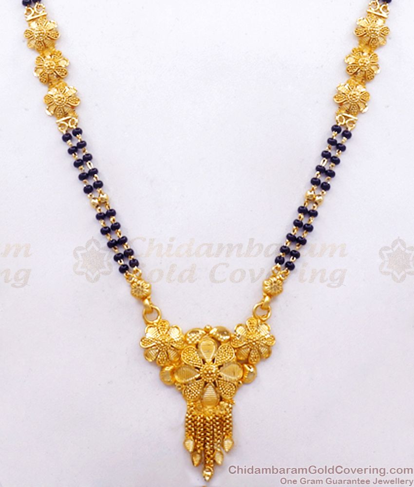 Floral 2 Gram Gold Mangalsutra Black Bead Haram Shop Online HR2411