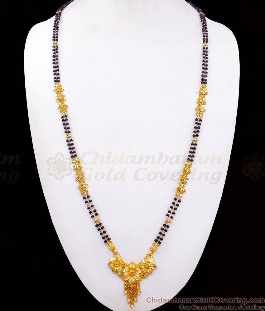 Pure Gold Tone Mangalsutra Haram Black Beaded Collection For Women HR2412