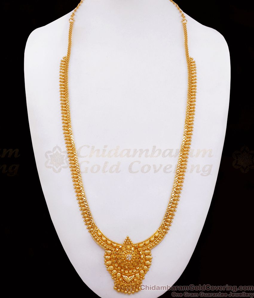 One Gram Gold Kolkatta Haaram White Stone Traditional Indian jewelry HR2422