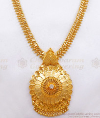 1 Gram Gold Haaram Gold Beads White Stone Big Pendant Type HR2430