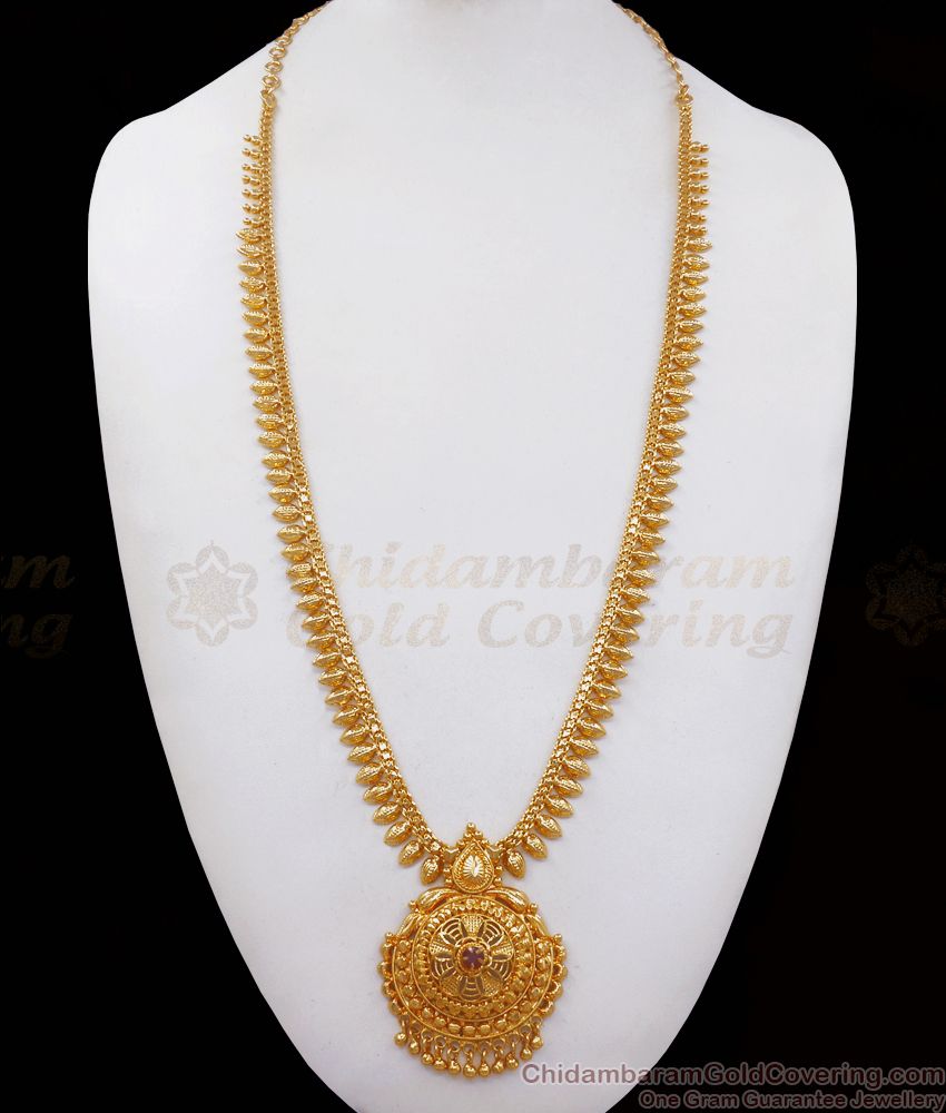 Single Ruby Stone One Gram Gold Plated Haram Bridal Collection HR2438