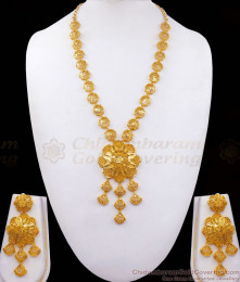 Beautiful Two Gram Gold Haram Earring Combo Set Forming Design HR2445 Beautiful Two Gram Gold Haram Earring Combo Set Forming Design HR2445