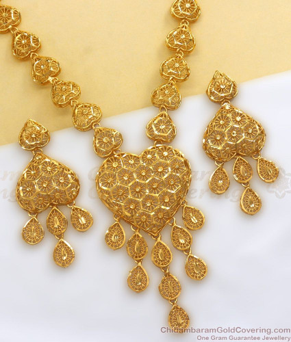 Gorgeous Gram Gold Haaram Heart Shaped Design Earring Combo Set HR2446