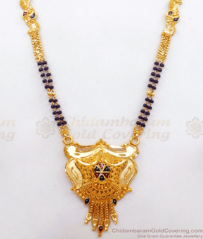 30 Inches Long 2 Gram Gold Mangalsutra Haaram Meenakari Design HR2453