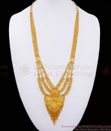 Beautiful Bridal Wear Forming Real Gold Tone Haaram Earring Combo HR2455 Beautiful Bridal Wear Forming Real Gold Tone Haaram Earring Combo HR2455