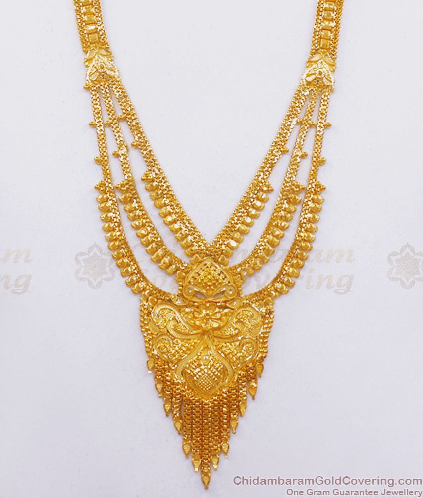 Beautiful Bridal Wear Forming Real Gold Tone Haaram Earring Combo HR2455