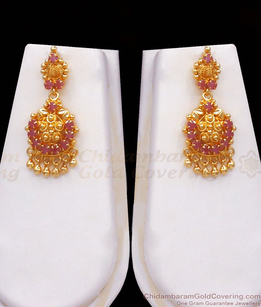 High Quality One Gram Haram Grand Ruby Stone Earring Combo Set HR2457 High Quality One Gram Haram Grand Ruby Stone Earring Combo Set HR2457