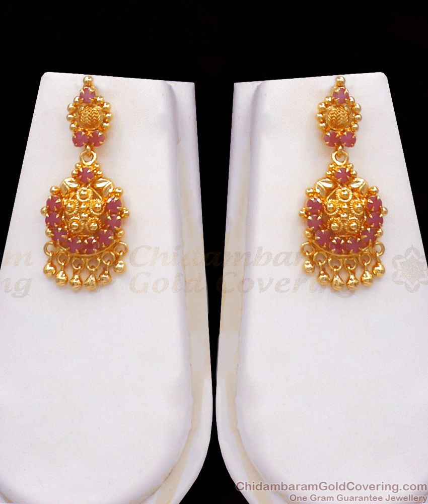 High Quality One Gram Haram Grand Ruby Stone Earring Combo Set HR2457