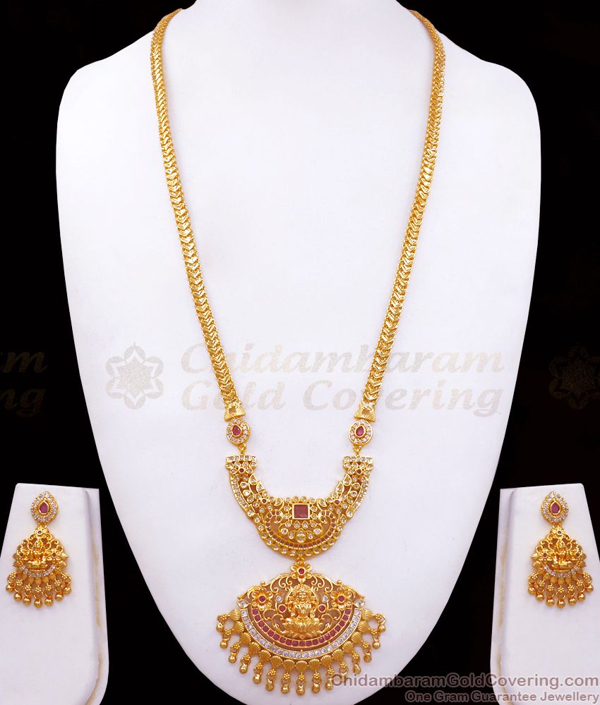 1 Gram Gold Haram Lakshmi Pattern Kemp Jewelry Earring Combo HR2460
