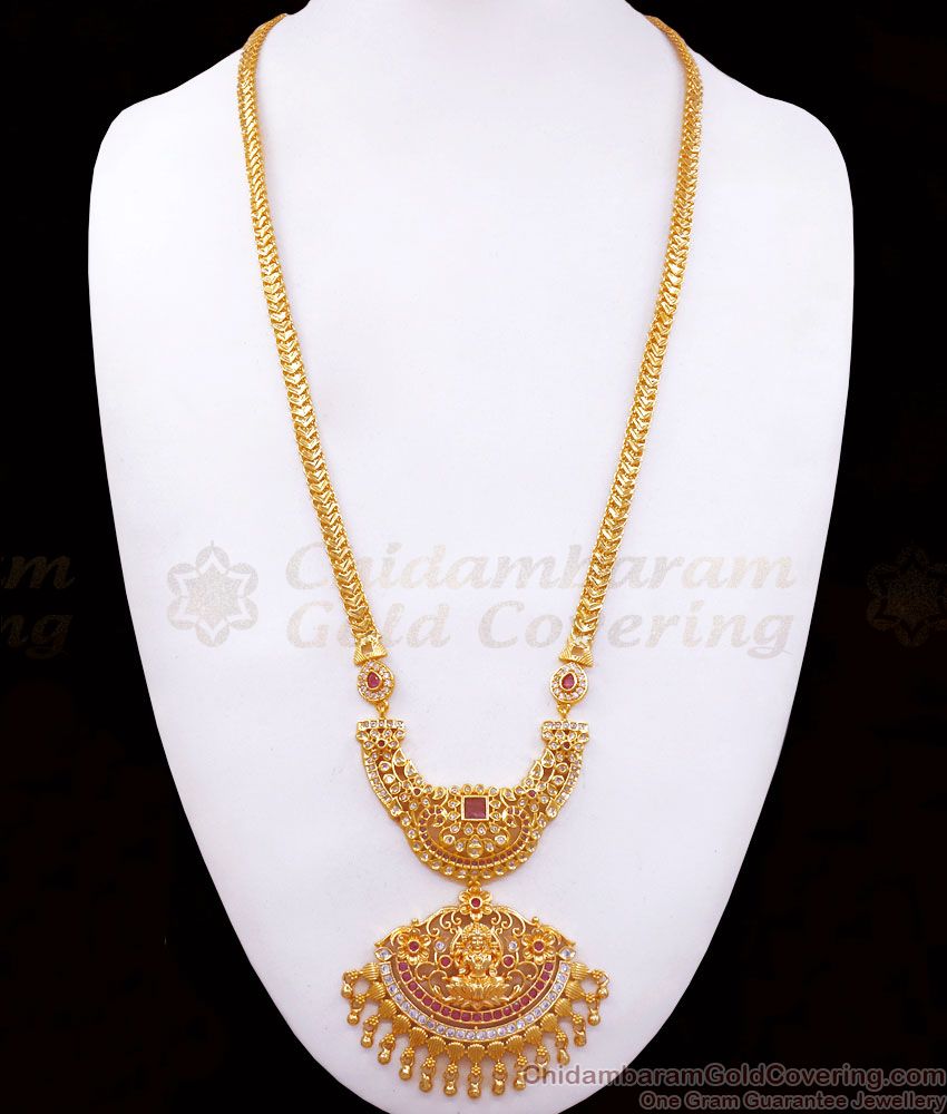 1 Gram Gold Haram Lakshmi Pattern Kemp Jewelry Earring Combo HR2460