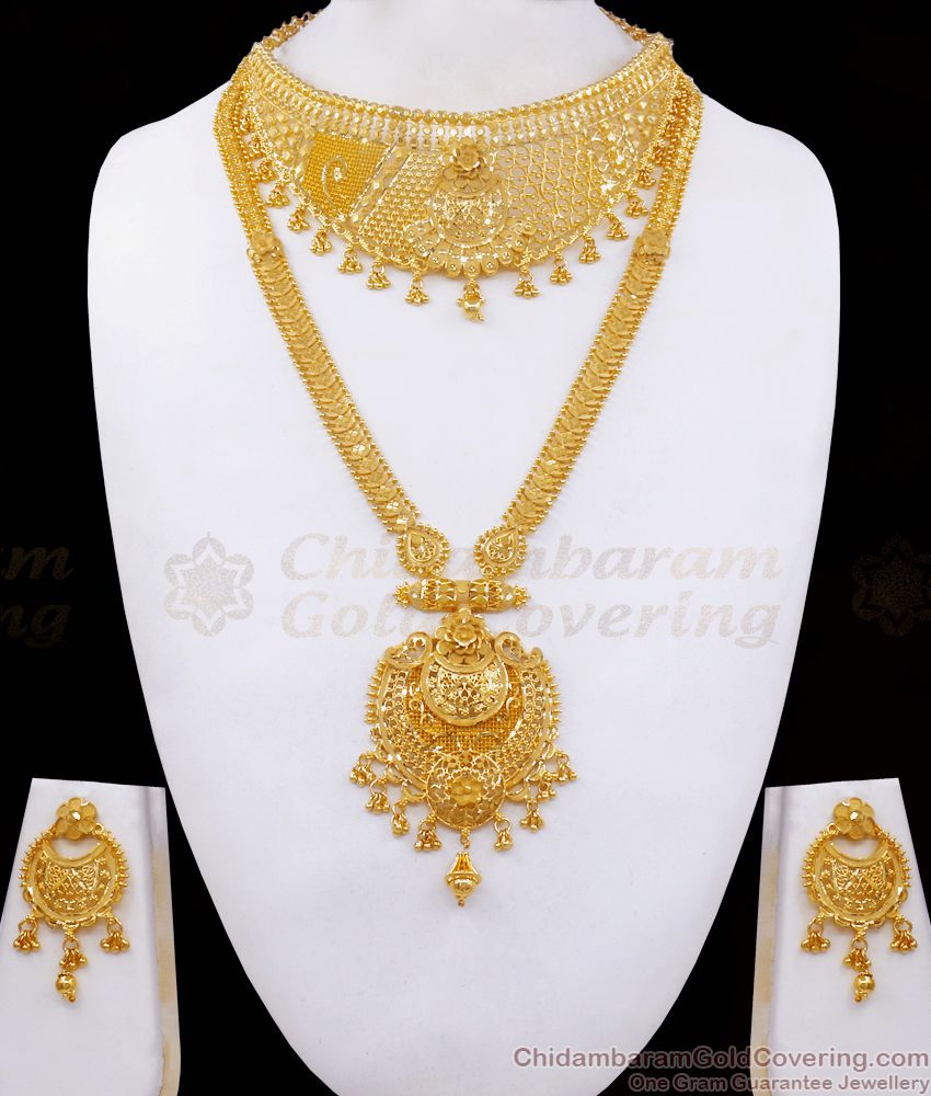 Bridesmaid Collections Grand Bridal 2 Gram Gold Haram Necklace Combo Shop Online HR2461