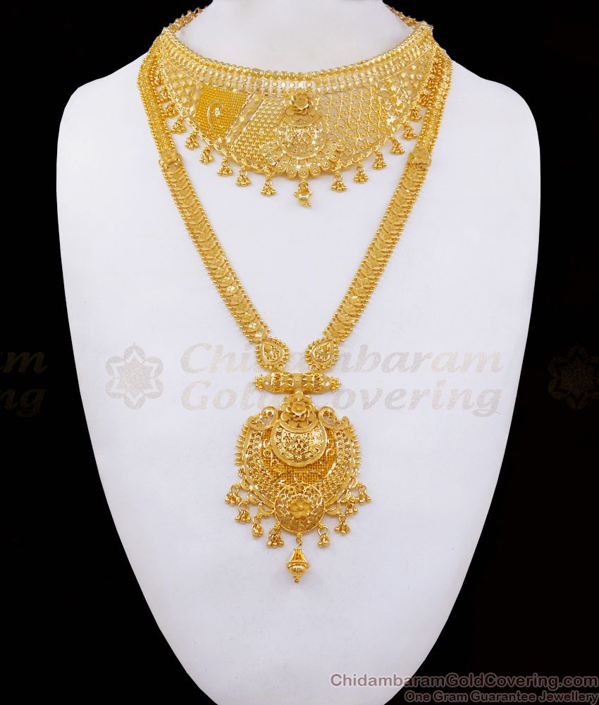 Bridesmaid Collections Grand Bridal 2 Gram Gold Haram Necklace Combo Shop Online HR2461