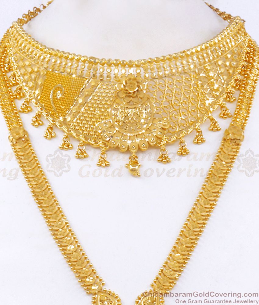 Bridesmaid Collections Grand Bridal 2 Gram Gold Haram Necklace Combo Shop Online HR2461