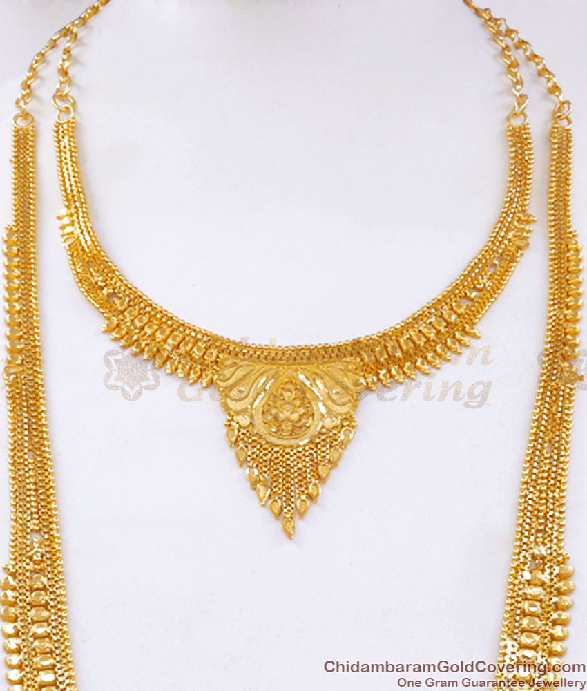 Premium 916 Gold Pattern Broad Bridal Haram Necklace Combo Set Kolkata Pattern HR2463
