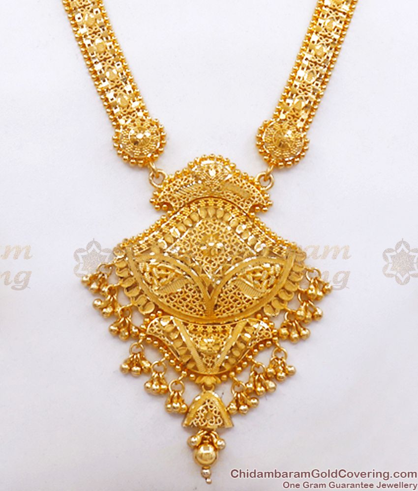 916 Gold Pattern Grand Forming Bridal Haram Necklace Set Online HR2464