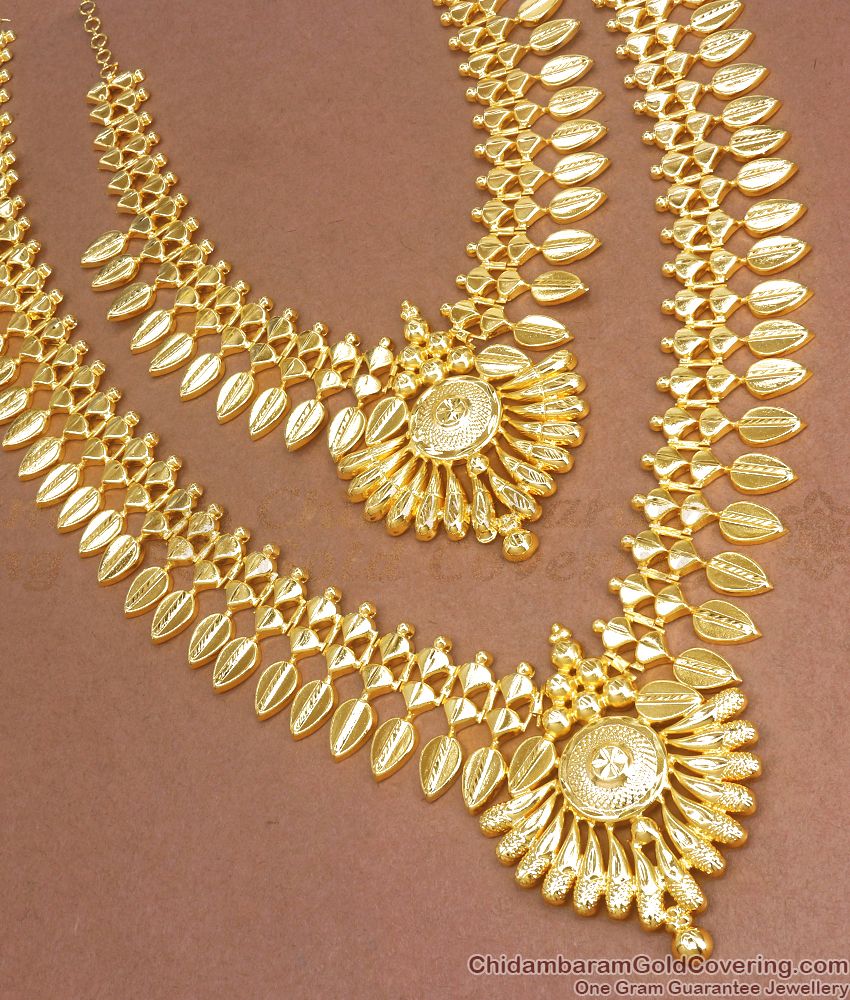 Luxurious  22K Gold Plated Kerala Bridal Haram Necklace Mullaipoo Pattern HR2465