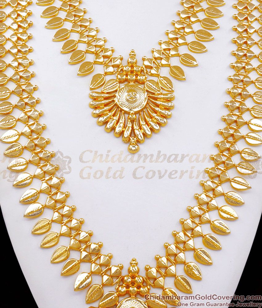 Luxurious  22K Gold Plated Kerala Bridal Haram Necklace Mullaipoo Pattern HR2465