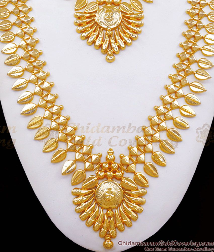 Luxurious  22K Gold Plated Kerala Bridal Haram Necklace Mullaipoo Pattern HR2465