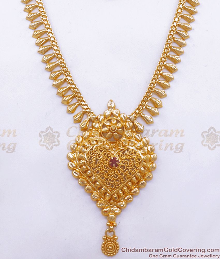 One Gram Gold Haram Heart Shaped Ruby Stone Necklace Combo HR2466