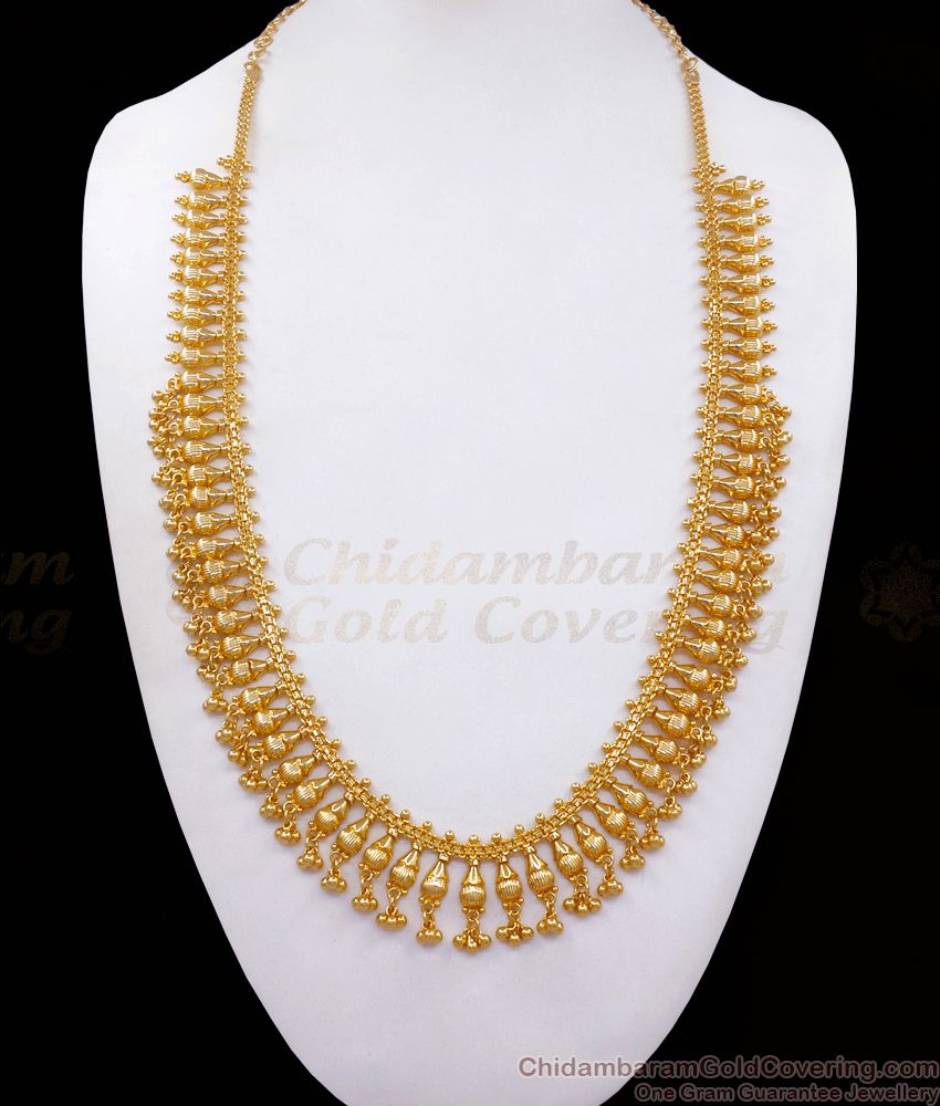 Kerala Bridal Jewelry Big Mullai Design Plain 1 Gram Gold Haram With Beads HR2473