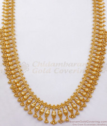 Kerala Bridal Jewelry Big Mullai Design Plain 1 Gram Gold Haram With Beads HR2473