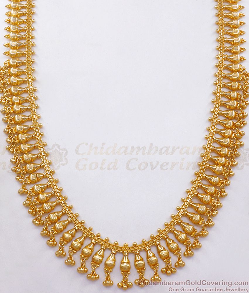 Kerala Bridal Jewelry Big Mullai Design Plain 1 Gram Gold Haram With Beads HR2473