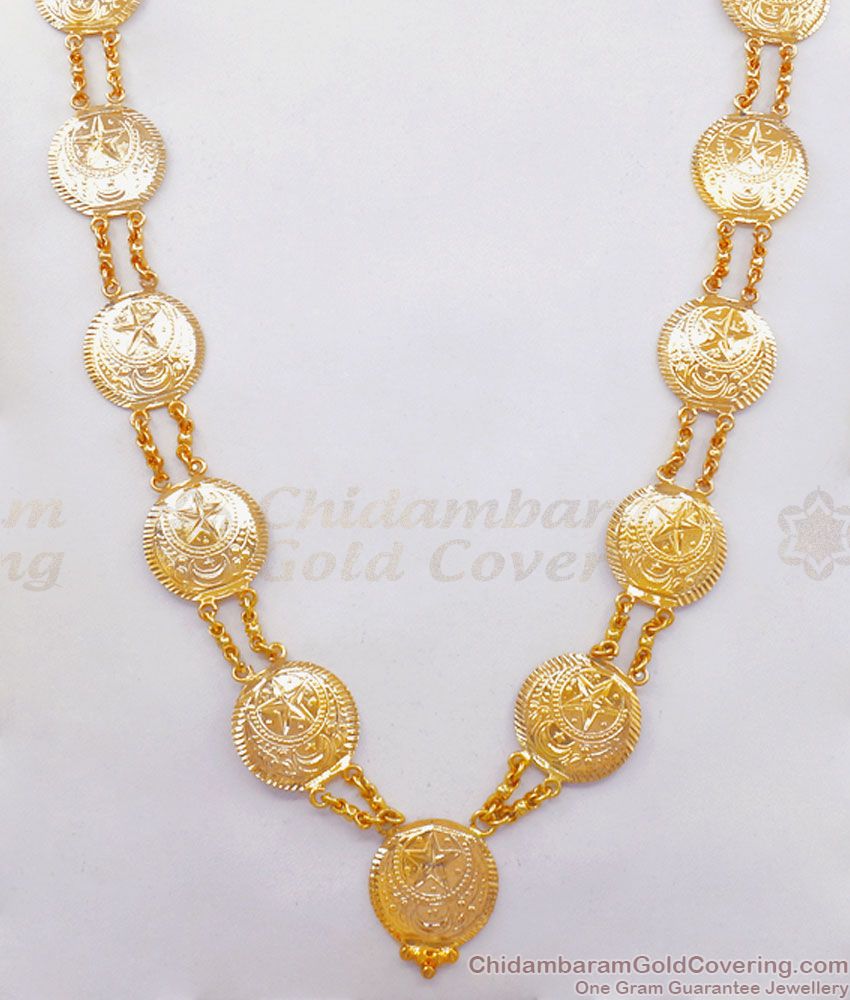 Long Islamic Bridal Gold Haram Nila Pirai Crescent Design Plain Galsar HR2476