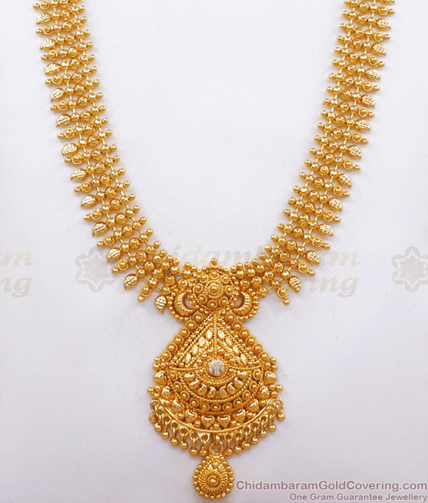 One Gram Gold Haram White Stone Kerala Design Bridal Collection HR2479