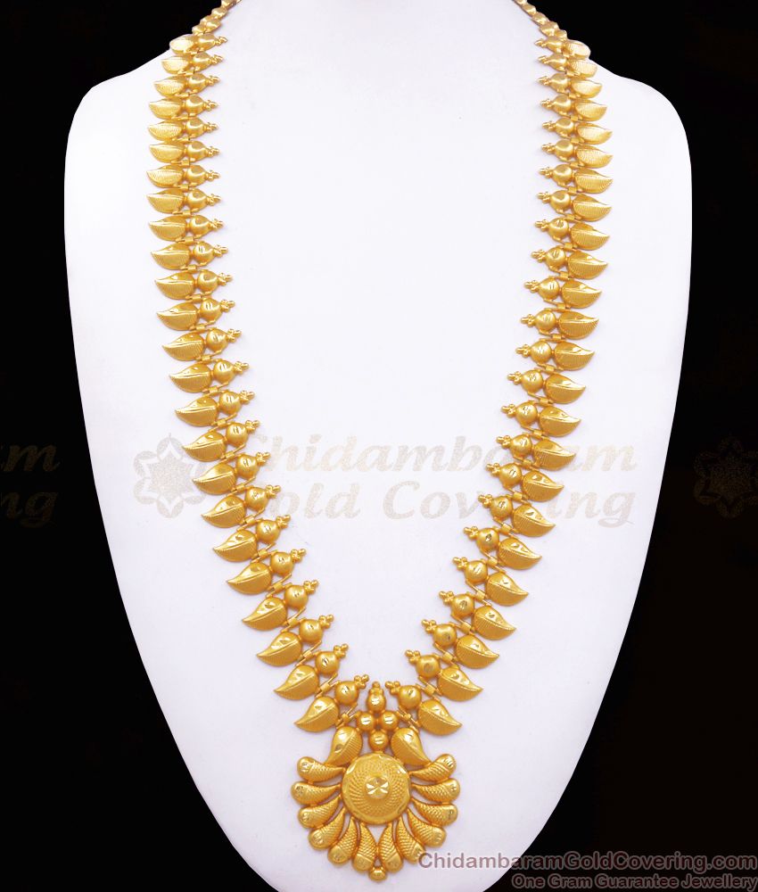 Matt Finish Kerala Bridal Jewelry Gold Haram Mullaipoo Design Online HR2486