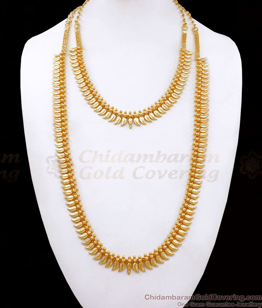 Traditional Gold Kerala Haram Necklace Combo Set Mullai Collections HR2497