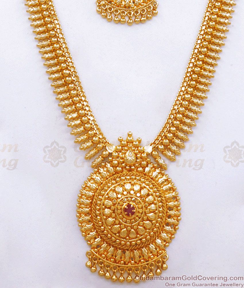 30 Inch Long Gold Plated Haram With Necklace Combo Bridal Collections HR2499