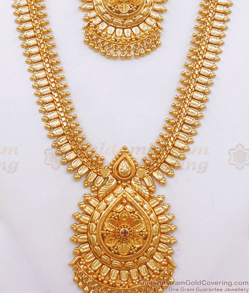 Artistic One Gram Gold Haram Necklace Combo Floral Dollar Pattern Ruby Stone HR2500