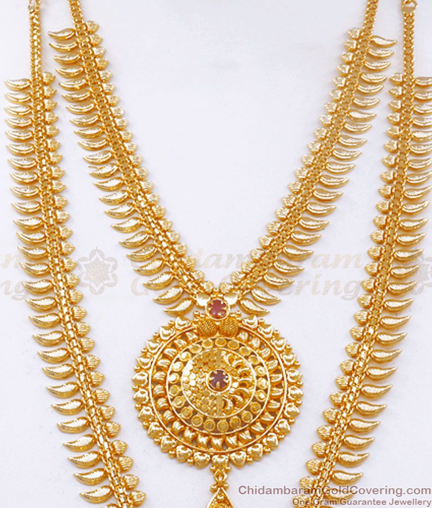 Premium Quality Ruby Stone Haram Necklace Set Gold Plated Jewelry HR2502