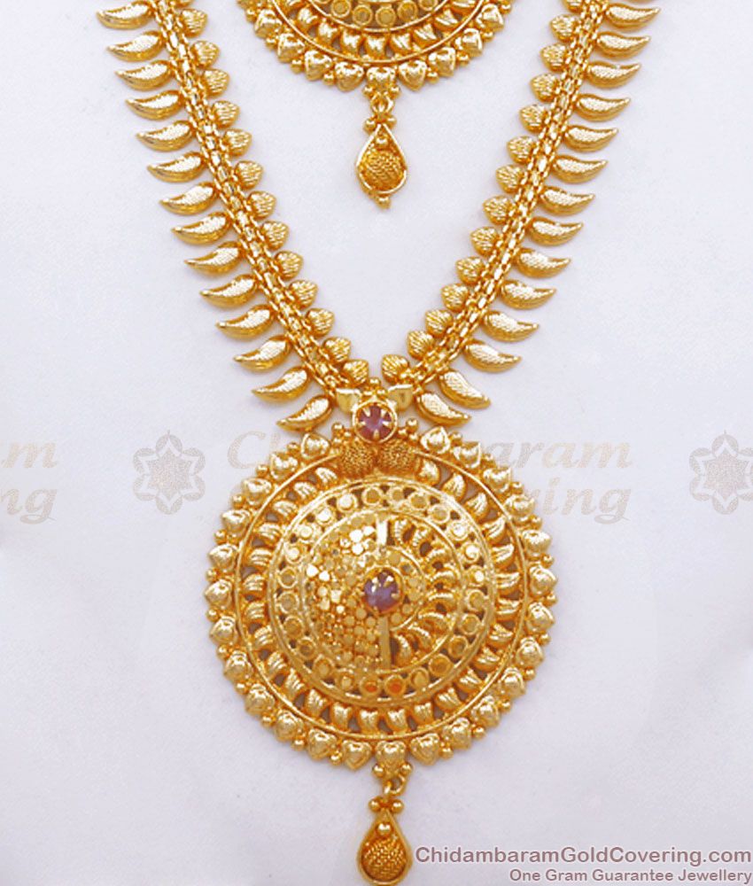 Premium Quality Ruby Stone Haram Necklace Set Gold Plated Jewelry HR2502