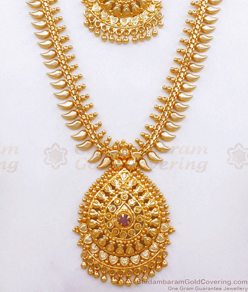 Stunning Gold Plated Bridal Haram Necklace Combo Set Shop Online HR2503