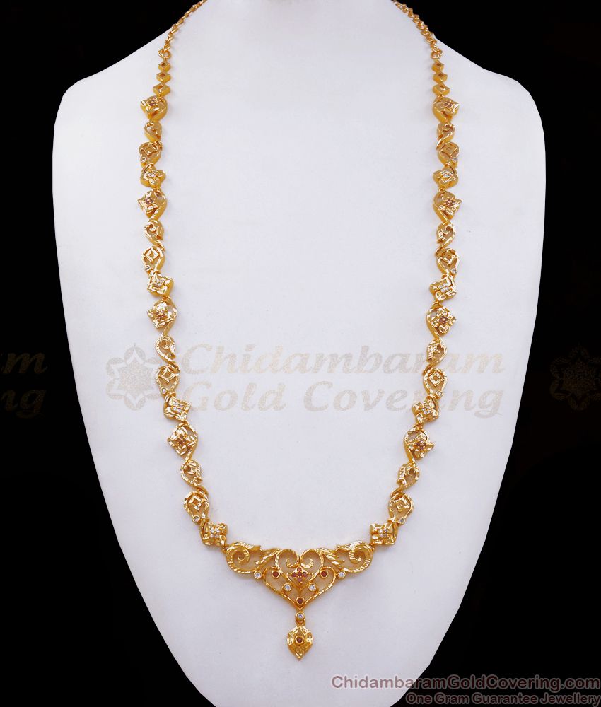 Latest Gold Plated Haram Ad Stone Floral Design Shop Online HR2508